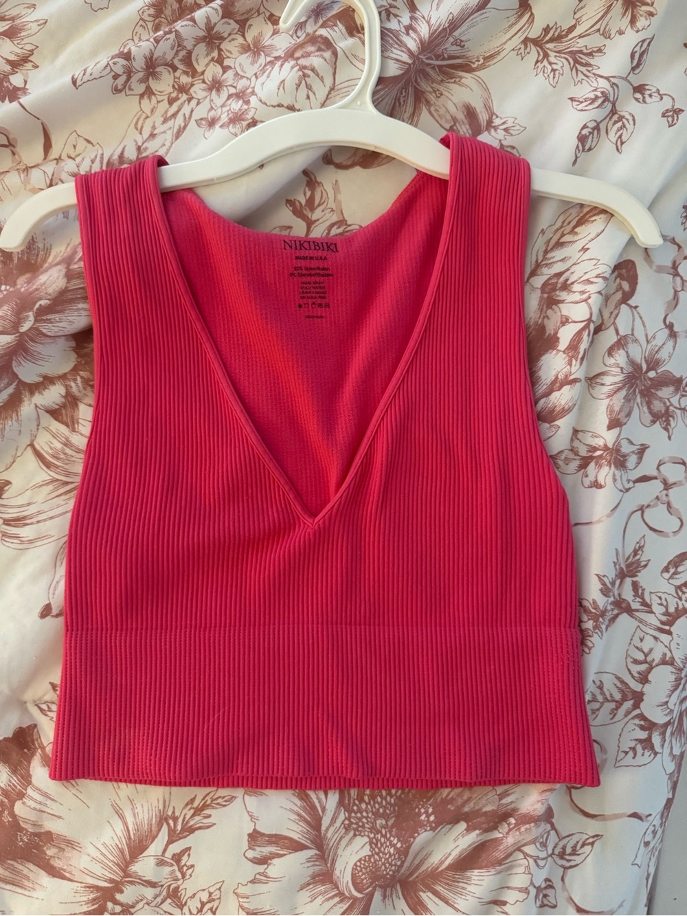 Nikibiki Ribbed V-Neck Crop Top in Hot Pink
